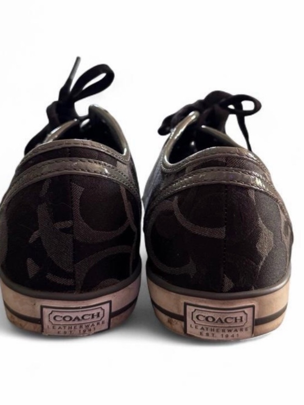 Coach Black Signature Pattern Low-Top Sneakers with Tan Accent - Picture 3 of 5